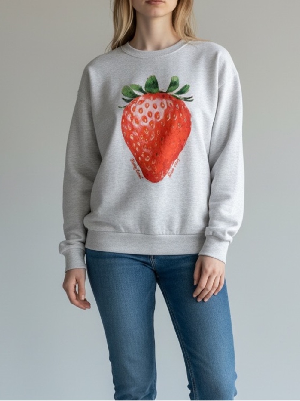 Strawberry Shortcake Oversized Light Gray Watercolor Strawberry 🍓Sweatshirt S
